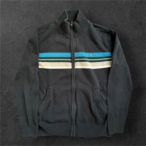 Oakley Full Zip Knit Sweater Men's Small Black  Mock Neck Striped Charcoal